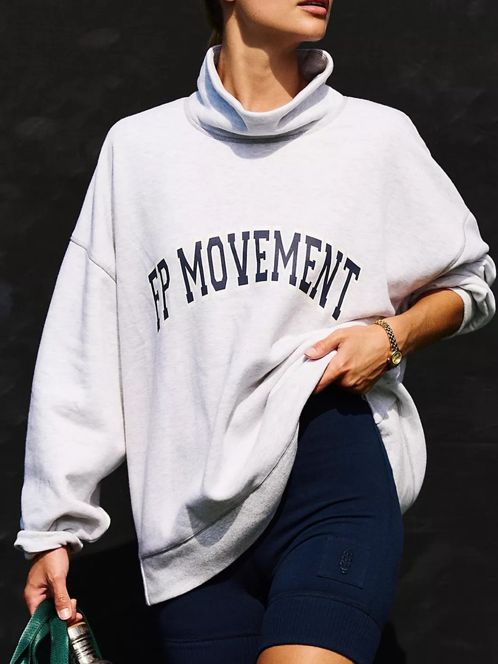Free People Victory Set pullover sweater gray navy blue mock neck